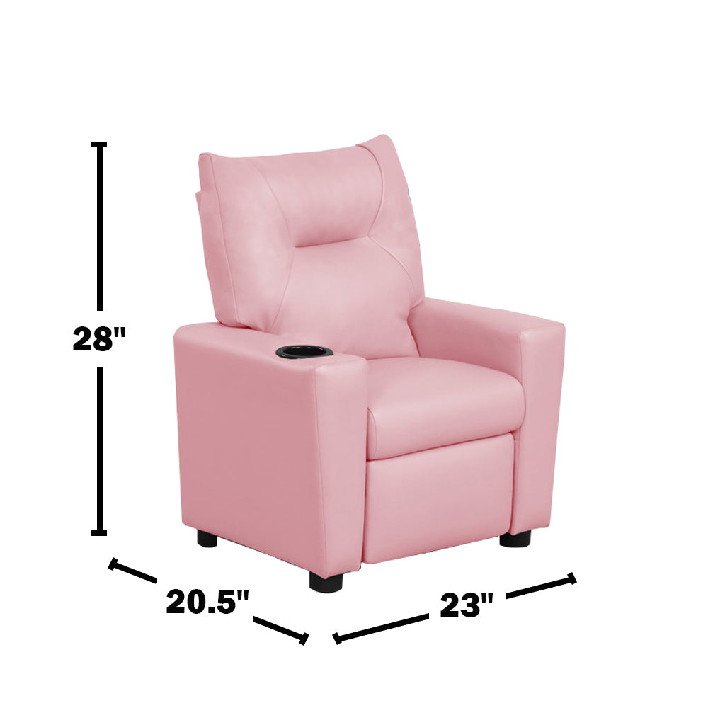 PVC Fabric Kids Recliner Chair with Cupholder, Pink | Premium Home Decor - Grand Goldman