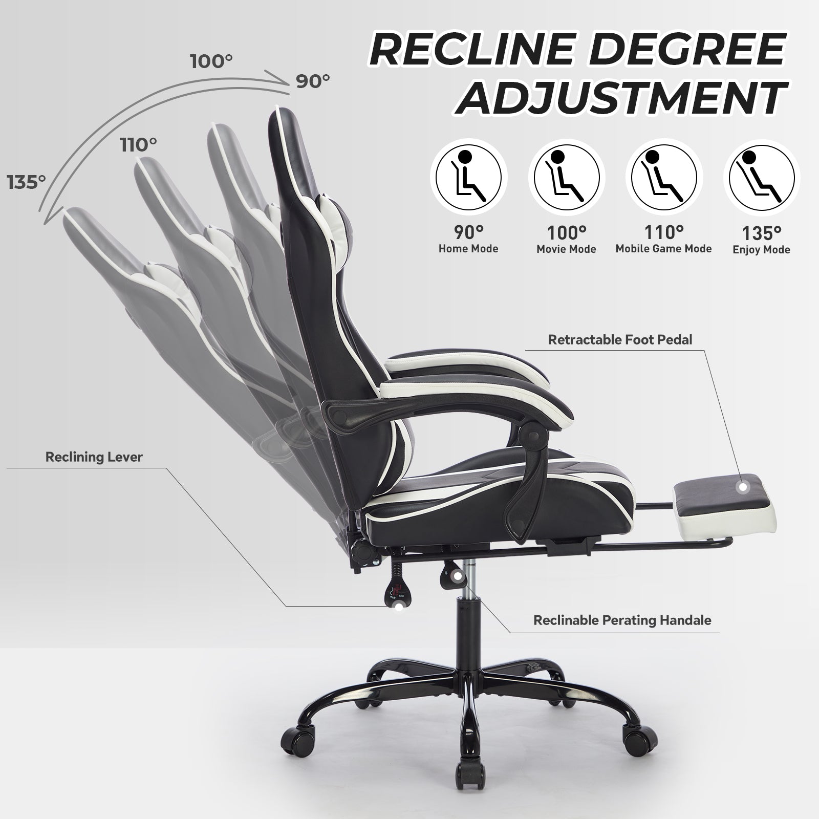 Gaming Chair with Footrest, Ergonomic Computer Chair with Headrest and Lumbar Support, Breathable Material Height Adjustable 