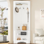 Minimalist Corner Hall Tree with Shoe Bench, Versatile Entryway Coat Rack with 4 Hooks, Corner Cabinet with Adjustable Shelf for Hallway, Living Room, White, 29.5''W*71.6''H (OLD SKU: N721P189665K) - Grand Goldman Shop