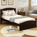 Espresso Platform Twin Bed Frame with Storage Drawer and Wood Slat Support, No Box Spring Needed - Grand Goldman Shop