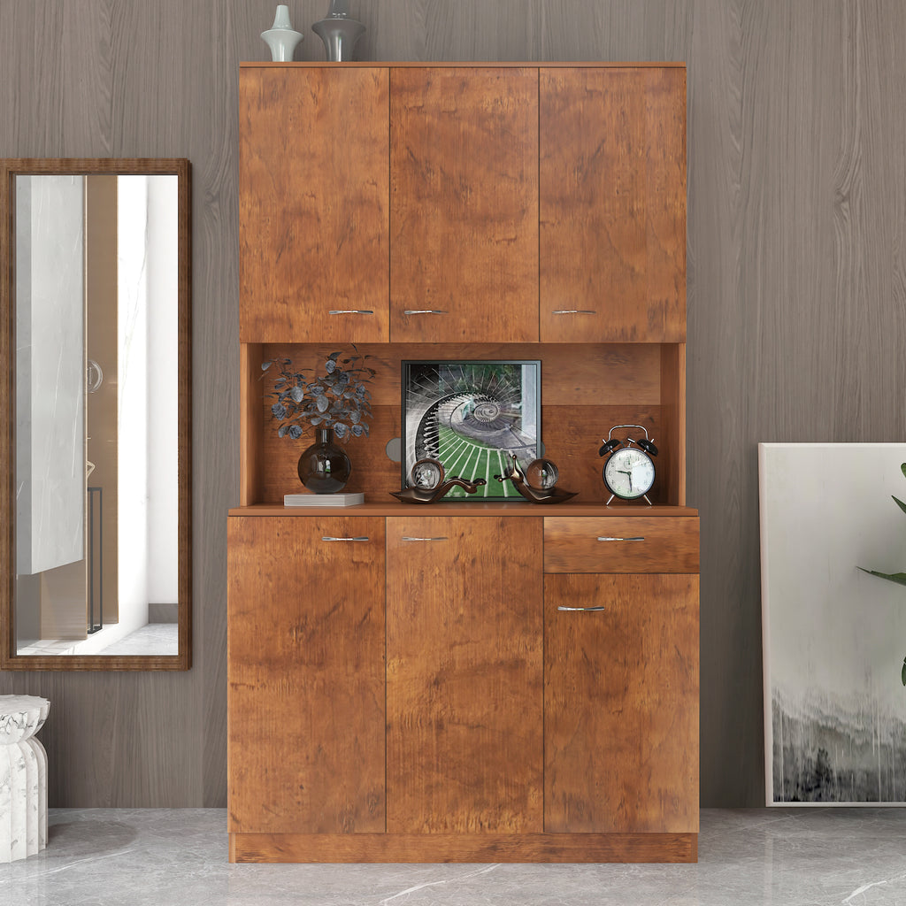 70.87' Tall Wardrobe& Kitchen Cabinet, with 6-Doors, 1-Open Shelves and 1-Drawer for bedroom,Walnut - Grand Goldman Shop