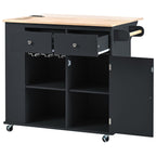 Kitchen Island with Power Outlet,Kitchen Storage Island with Drop Leaf and Rubber Wood,Open Storage and Wine Rack,5 Wheels,with Adjustable Storage for Home, Kitchen, and Dining Room, Black - Grand Goldman Shop