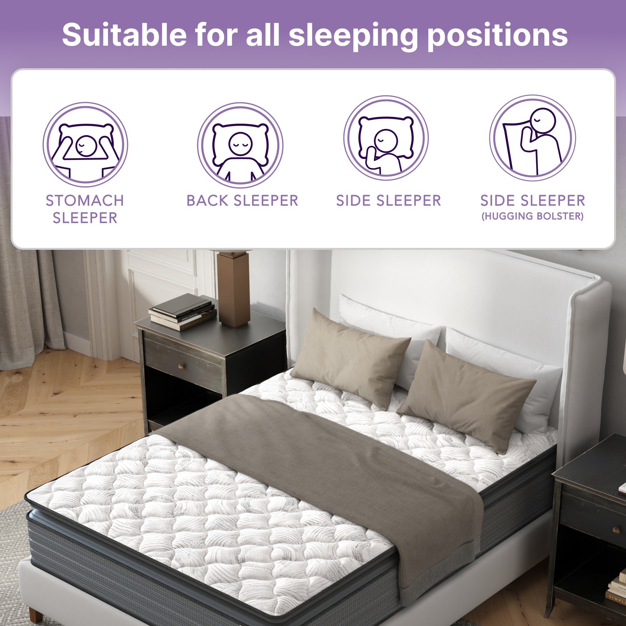 NapQueen Isabella 14 Inch King Hybrid Pillow Top Mattress in Grey+White with Foam+Spring Construction, CertiPUR-US Certified, Made in USA - Grand Goldman Shop