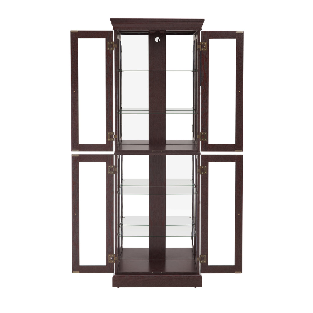 Lighted Glass Curio Display Cabinet,Display Cabinet,Glass Storage Cabinet Glass Wine cabinet Wood Frame Toy Display for Living Room, Kitchen, Pantry light bulb included Dark Cherry - Grand Goldman Shop