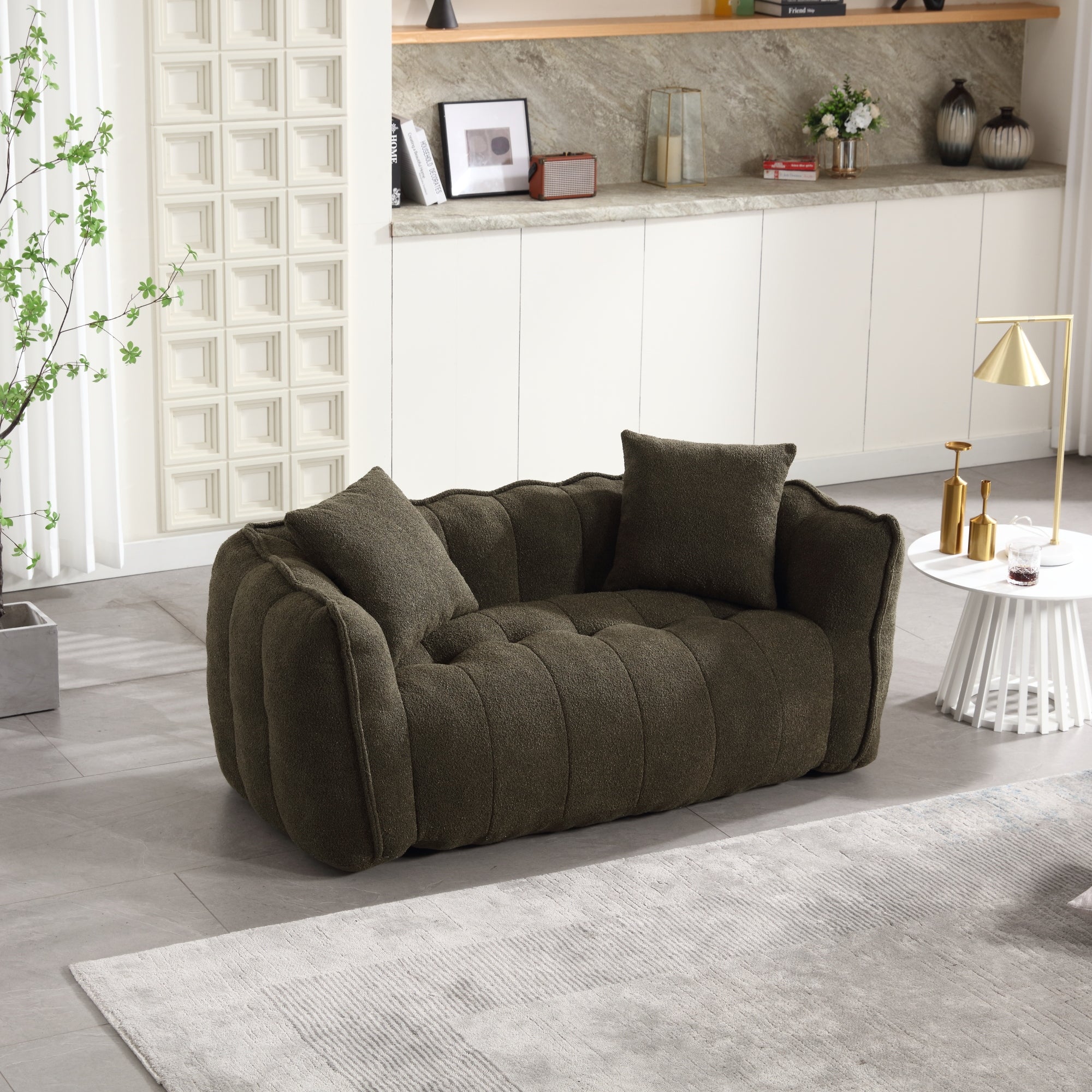 Cozy Beanbag Chair with High Resilience Foam Core for Two - Olive Green Chenille, 66x35x25 inches - Grand Goldman Shop