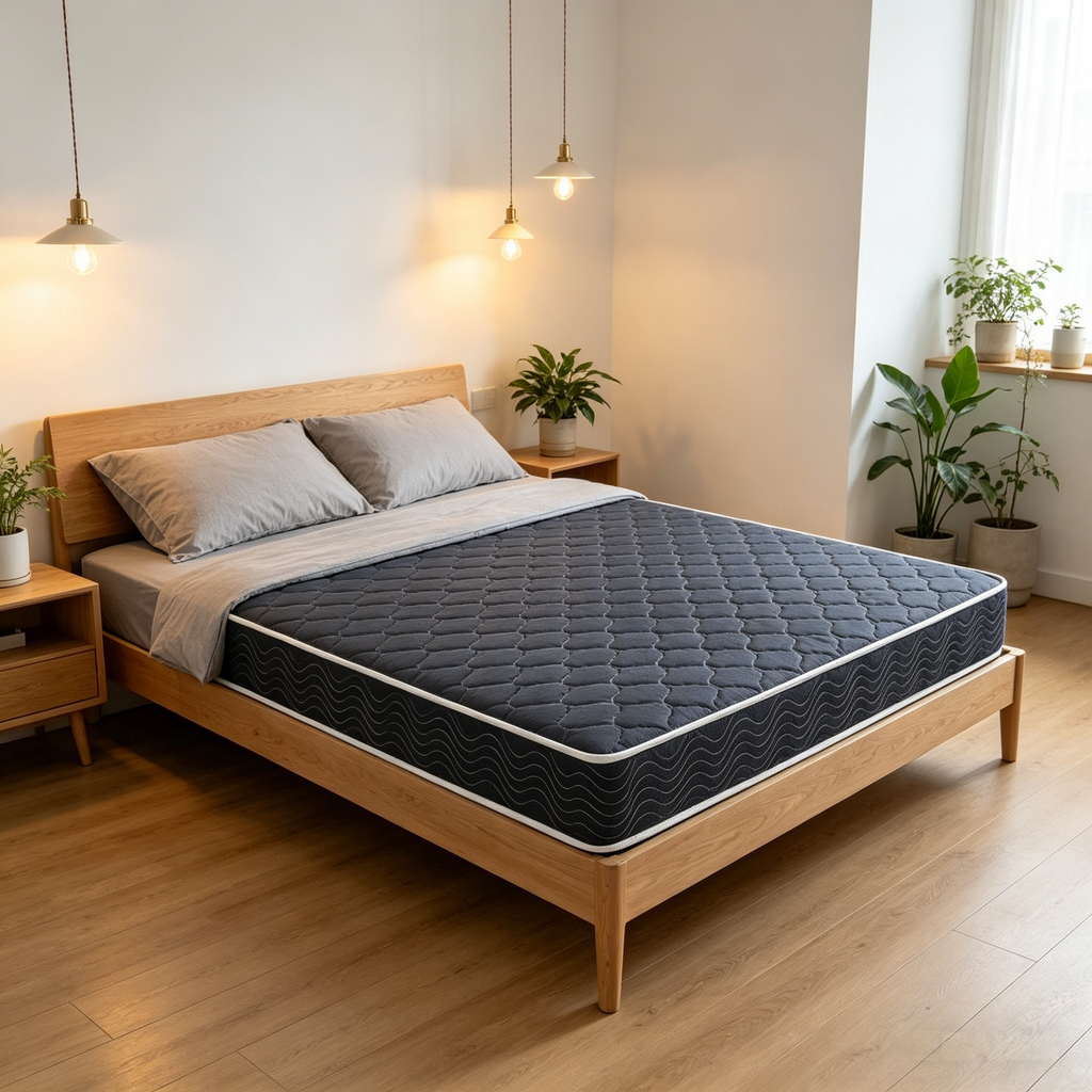 6-inch waterproof  high-density foam mattress with navy blue diamond-quilted breathable fabric. Quilting ensures both style and airflow for cool sleep.Full size(Ship randomly with black edge or white) - Grand Goldman Shop