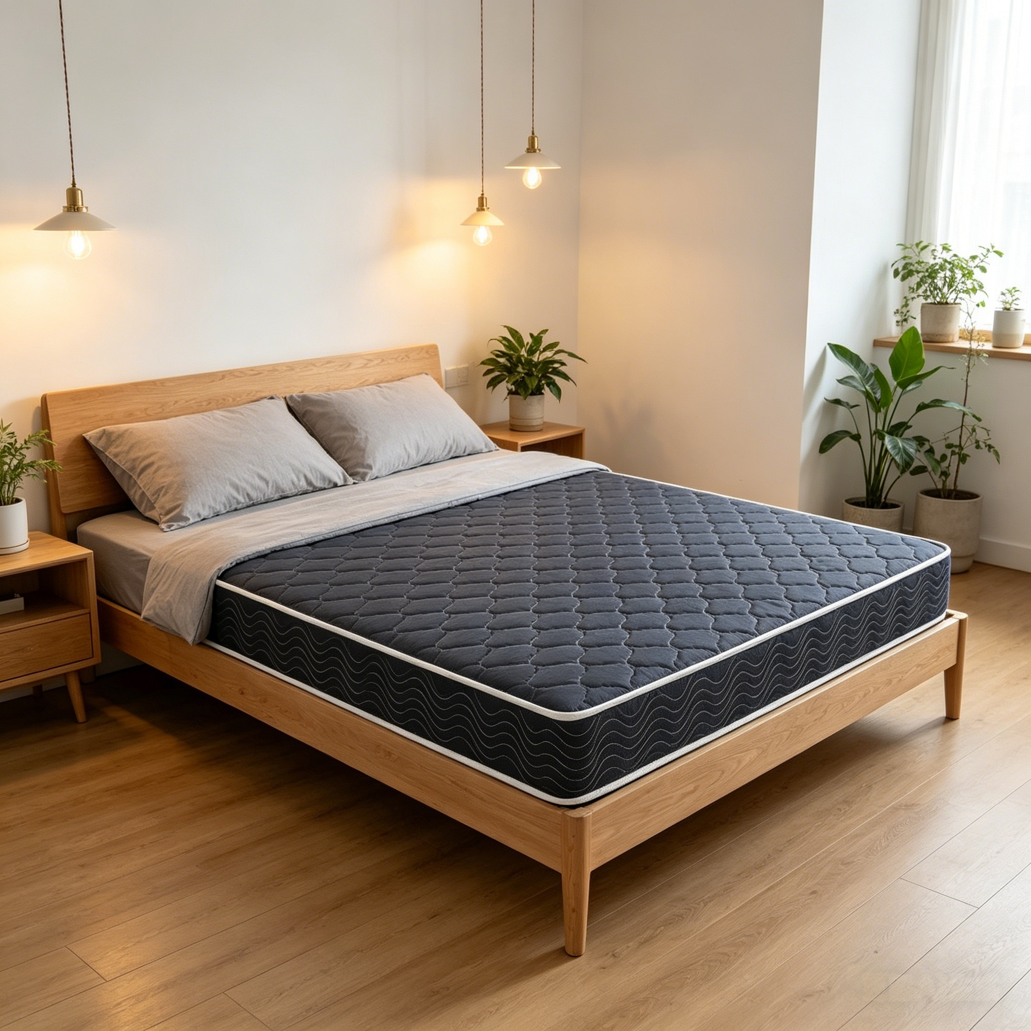 6-inch waterproof  high-density foam mattress with navy blue diamond-quilted breathable fabric. Quilting ensures both style and airflow for cool sleep.Full size(Ship randomly with black edge or white) - Grand Goldman Shop