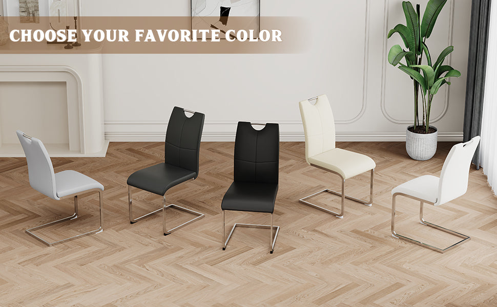 Modern Dining Chairs with Faux Leather Padded Seat Dining Living Room Chairs Upholstered Chair with Chrome Metal Legs Design for Kitchen, Living, Bedroom, Dining Room Side Chairs Set of 4 - Grand Goldman Shop