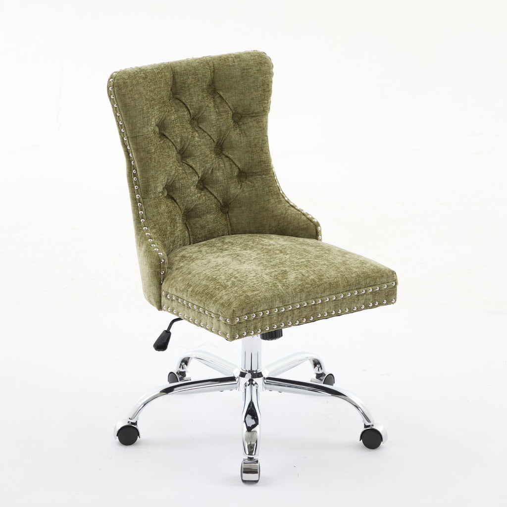 A&A Furniture Office Chair,Modern Chenille Upholstered Tufted Button Home Office Chair with Chrome Metal Base,Adjustable Desk