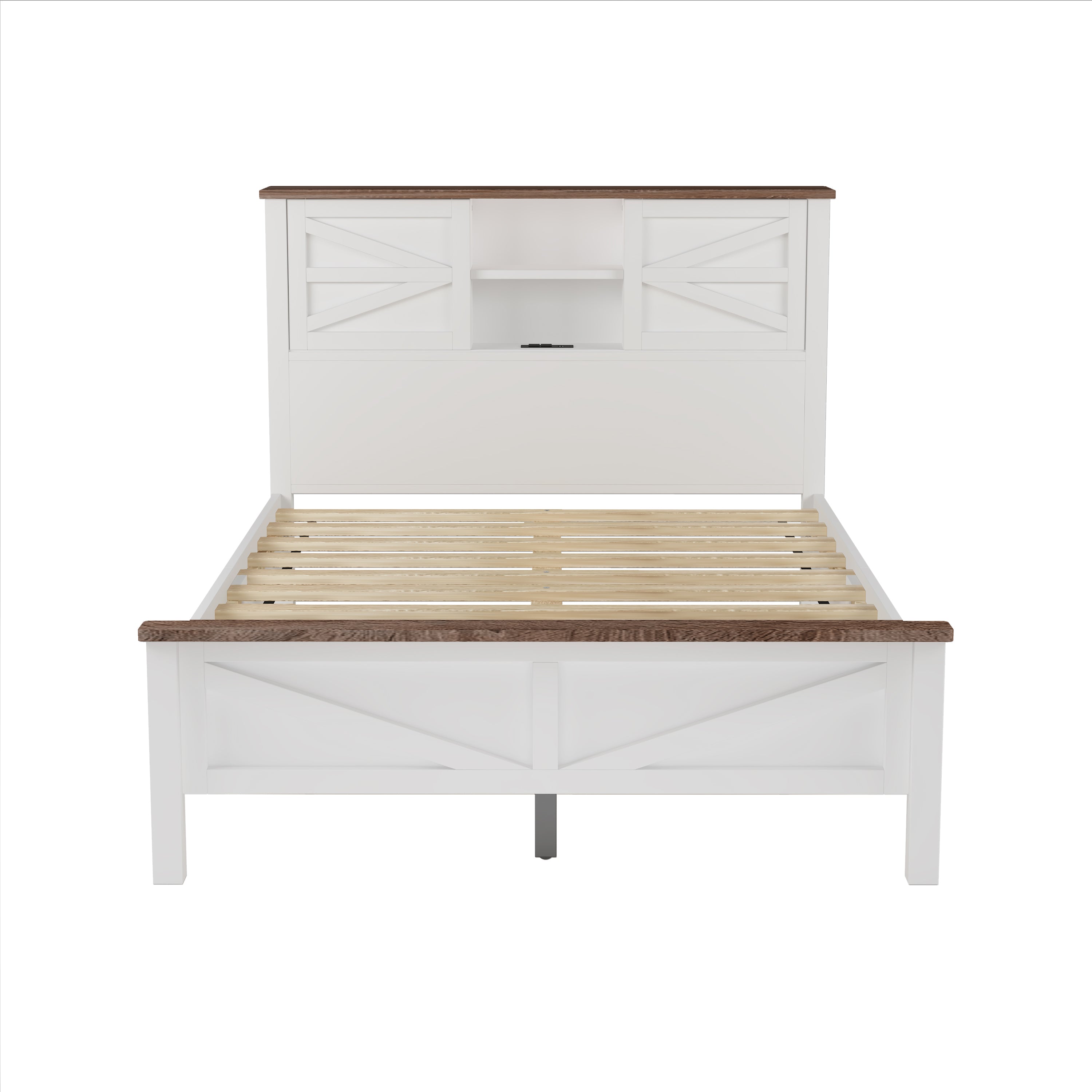3-Pieces Bedroom Sets Full Size Farmhouse Platform Bed with Double Sliding Door Storage Headboard and Charging Station, Storage Nightstand and Dresser, White+Brown(Old SKU HL000091AAK) - Grand Goldman Shop