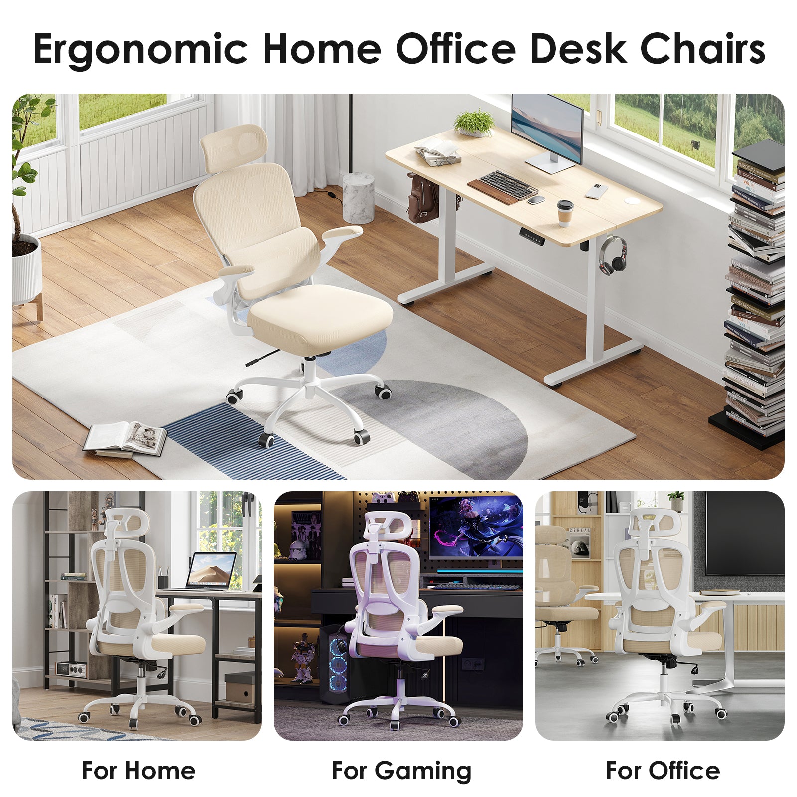 Ergonomic Office Chair, Desk Chair with Headrest and Lumbar Support, High Back Swivel Home Office Chair with Headrest for Hom