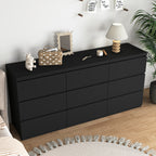9 Drawer Dresser with No Handle Design, Modern Black Matte Wood Dresser for Bedroom, Storage Chest of Drawers for Living Room, Hallway, Entryway - Grand Goldman Shop