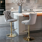A&A Furniture,Golden Swivel Velvet Barstools Adjusatble Seat Height from 25-33 Inch, Modern Upholstered Bar Stools with Backs Comfortable Tufted for Home Pub and Kitchen Island（Gray,Set of 2） - Grand Goldman Shop