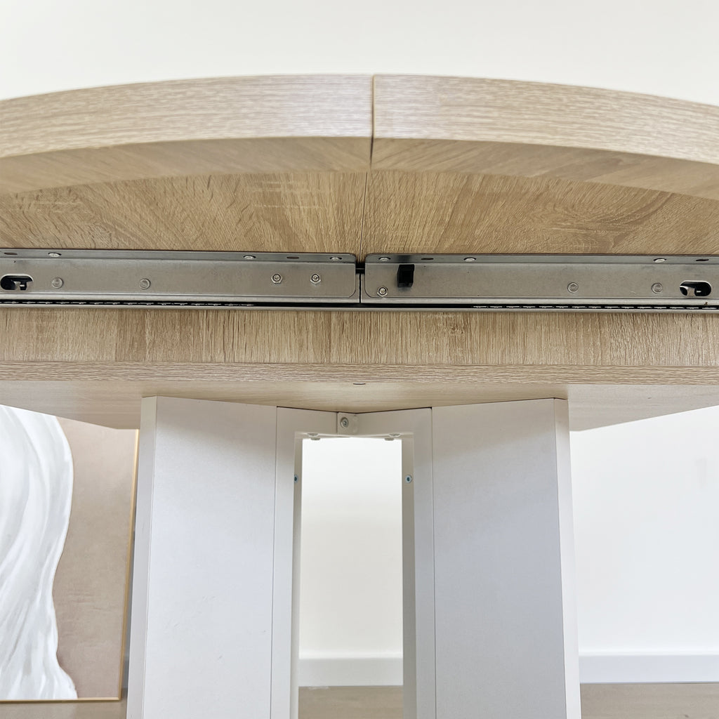 Dining Table for Farmhouse Kitchen 59x43 Inch Expandable Oval Table Top with Removable Leaf Trestle X Shaped Base White - Grand Goldman Shop