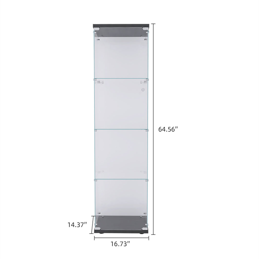 4 Shelves Glass Cabinet Glass Display Cabinet with One Door, Black - Grand Goldman Shop