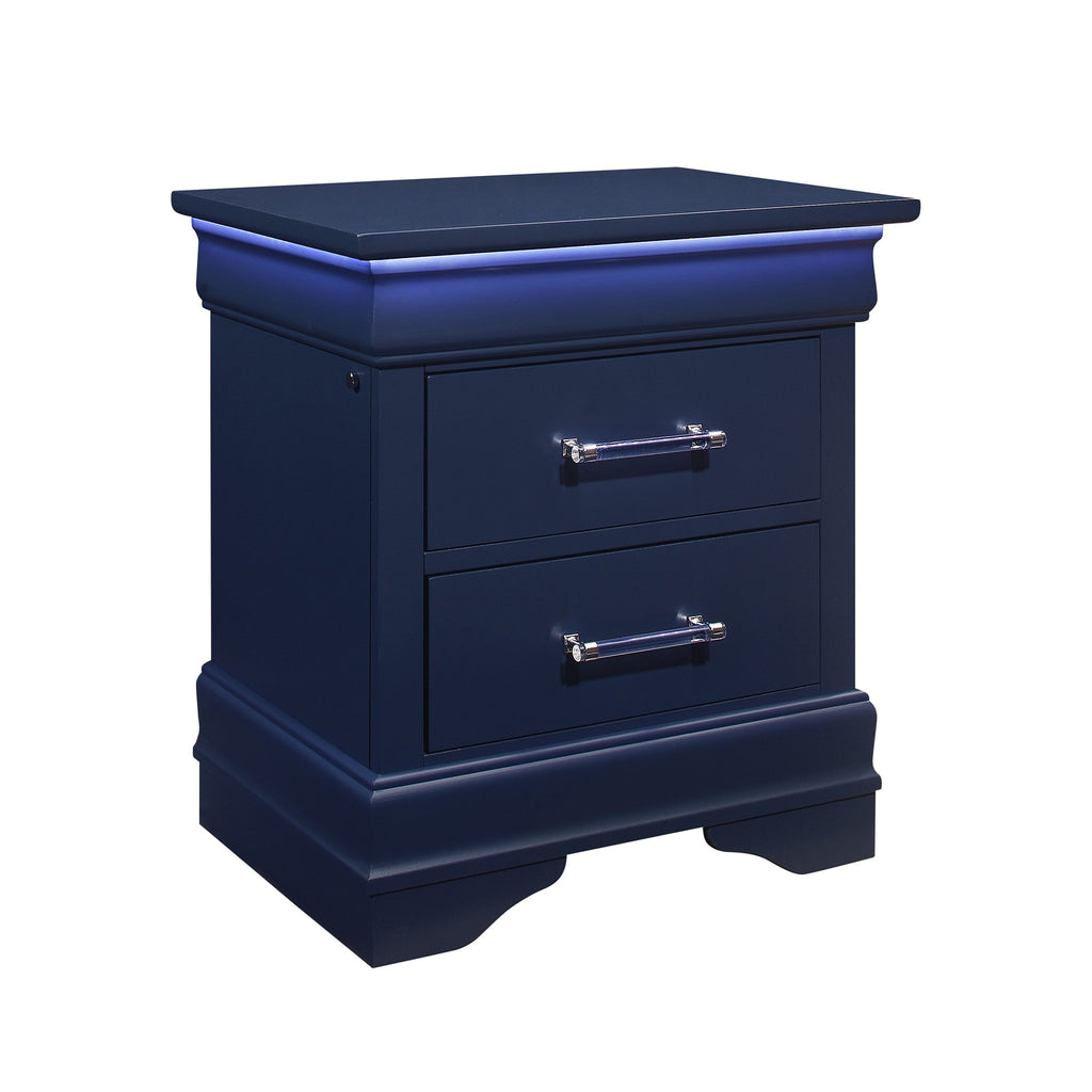 Charlston Sleigh Style Queen Bedroom Set with LED Headboard in Blue Solid Wood and MDF - Grand Goldman Shop