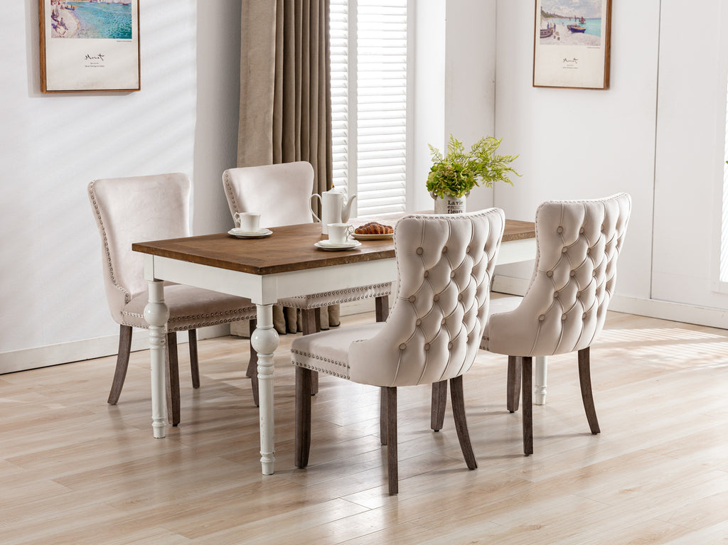A&A Furniture,Upholstered Wing-Back Dining Chair with Backstitching Nailhead Trim and Solid Wood Legs,Set of 2, Beige,SW8809BG,KD - Grand Goldman Shop