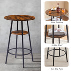 Round bar stool set with shelf, upholstered stool with backrest, Rustic Brown, 23.62'' W x 23.62'' D x 35.43'' H - Grand Goldman Shop