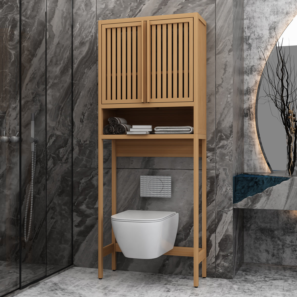Toilet storage rack, independent bathroom, laundry room, space saving, natural color - Grand Goldman Shop