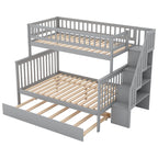 Spacey Twin over Full Bunk Bed with Trundle and Staircase, Grey - Grand Goldman Shop
