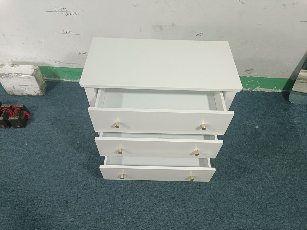 White 3 Drawer Dresser for Bedroom, Modern MDF Painted Chest of Drawers with Gold Knobs, Wooden Storage Cabinet for Kids, Nur