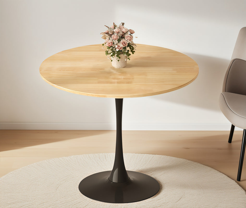 (Natural Wood Color)Round Table, Modern Dining Table, Dining Table, MDF Top and Steel Base Tulip Round Kitchen Table, Kitchen Table, Mid Century Coffee Table for Living Room 24 Inch, Oval Dining Table - Grand Goldman Shop