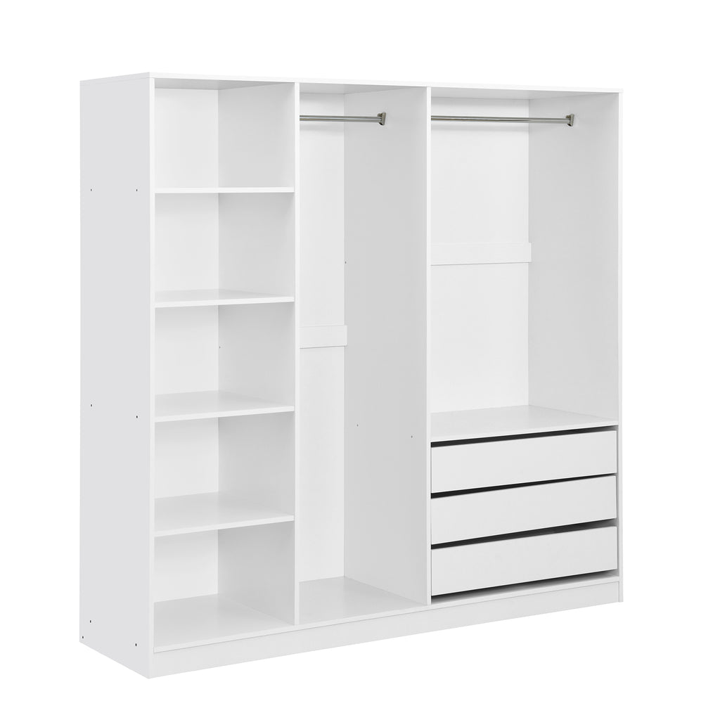 Doorless Wooden Storage Wardrobe for Dedroom with Shelves and 3 Drawers, White - Grand Goldman Shop