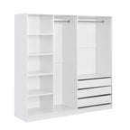Doorless Wooden Storage Wardrobe for Dedroom with Shelves and 3 Drawers, White - Grand Goldman Shop
