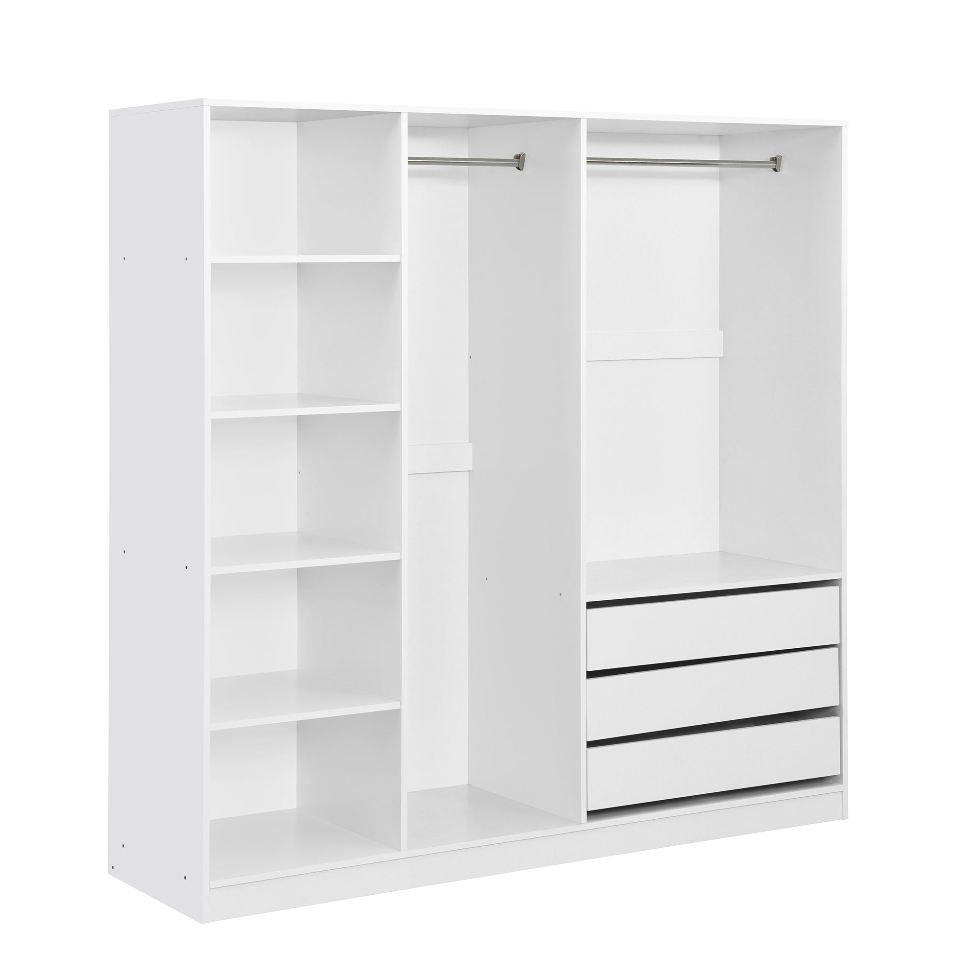 Doorless Wooden Storage Wardrobe for Dedroom with Shelves and 3 Drawers, White - Grand Goldman Shop