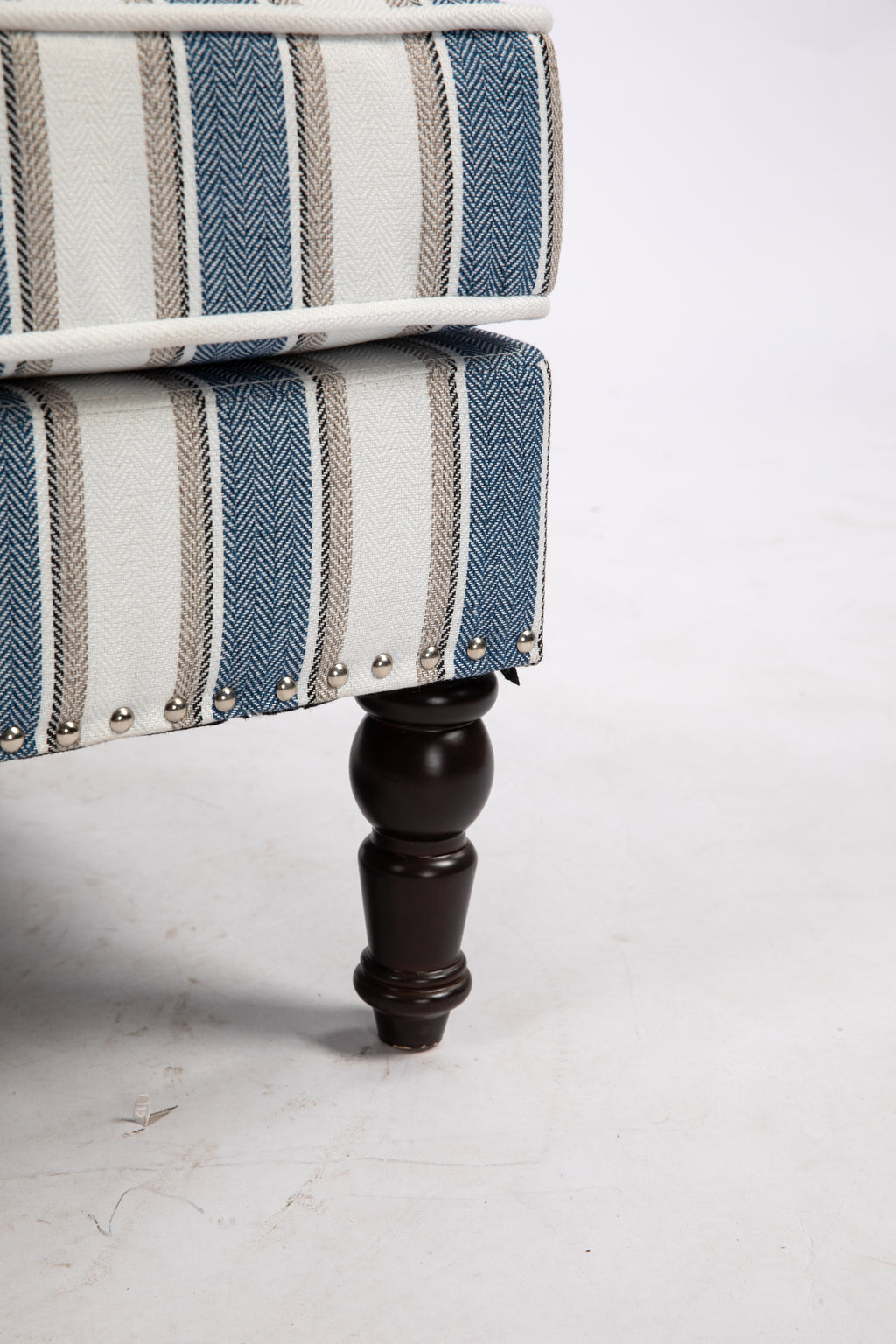 Upholstered Accent Chair, Vintage Armchair with Blue and White Striped Linen Fabric and Nailhead Trim for Living Room - Grand Goldman Shop