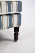 Upholstered Accent Chair, Vintage Armchair with Blue and White Striped Linen Fabric and Nailhead Trim for Living Room - Grand Goldman Shop