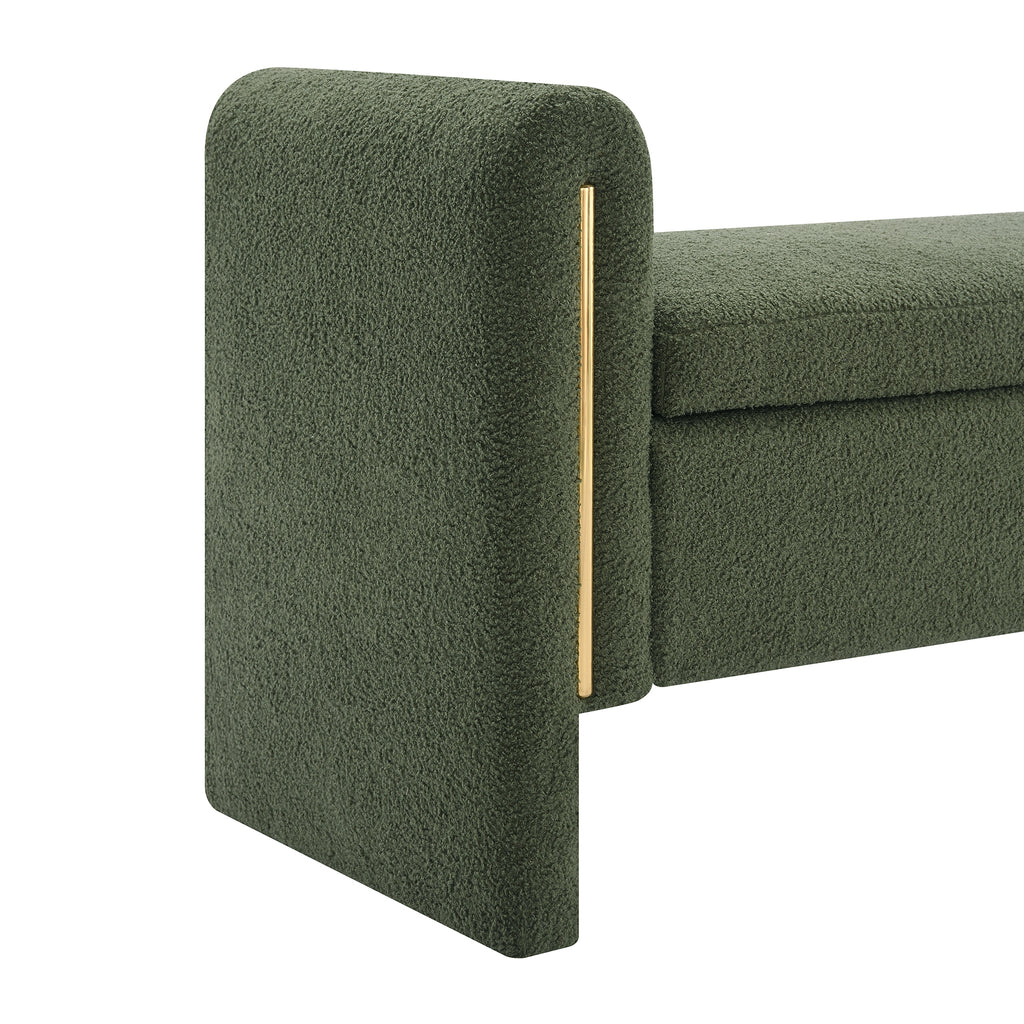 Modern Teddy Bed End Bench with Arms and Storage, Upholstered Foot Rest Stool in Olive Green, Plywood, 52.3'' - Grand Goldman Shop