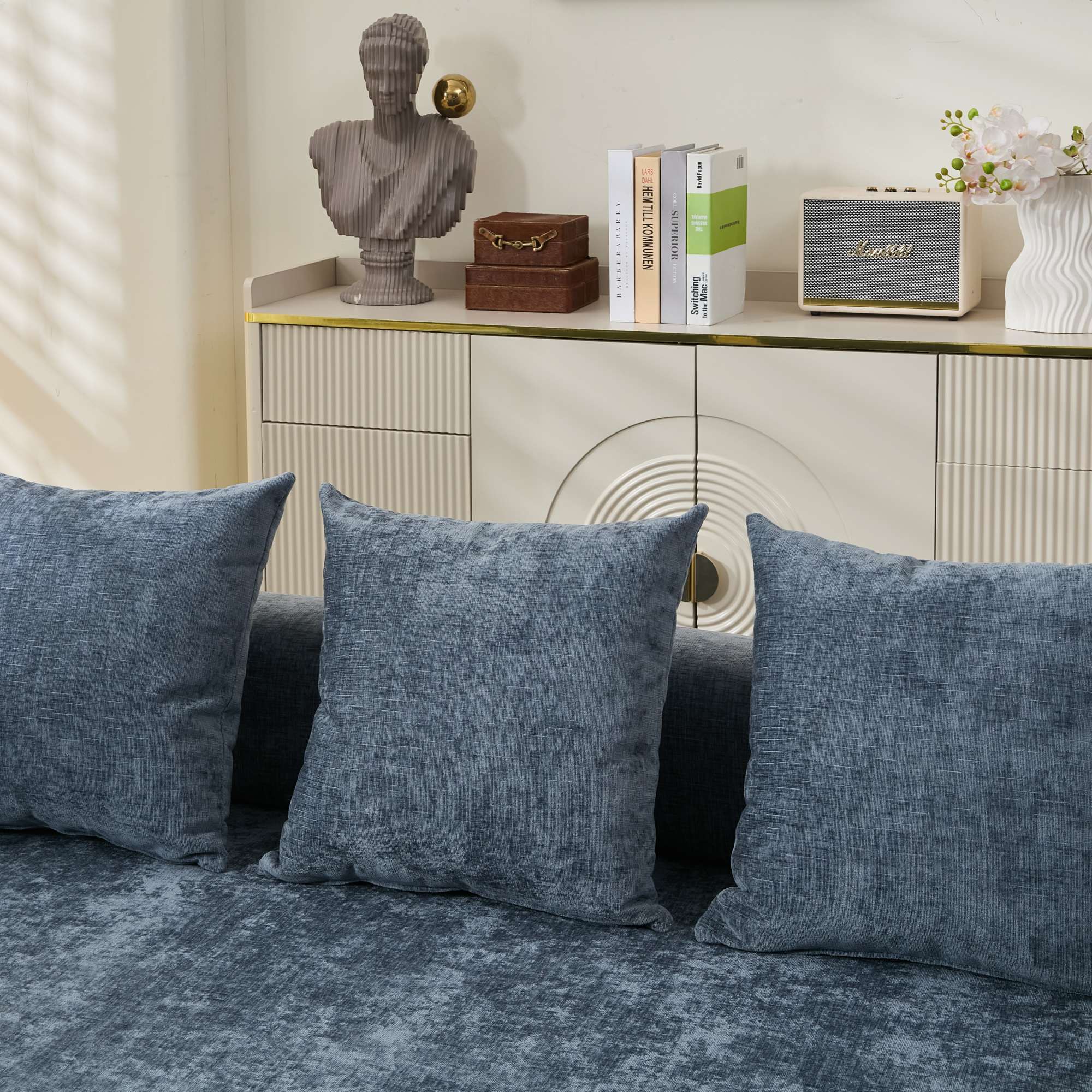 Comfy Convertible Folding Mattress Couch, Floor Sofa Bed, Chenille Floor Sofa with Armrest, Floor Sofa Lounge Couch for Living Room Bedroom Lounge Studio-Blue - Grand Goldman Shop