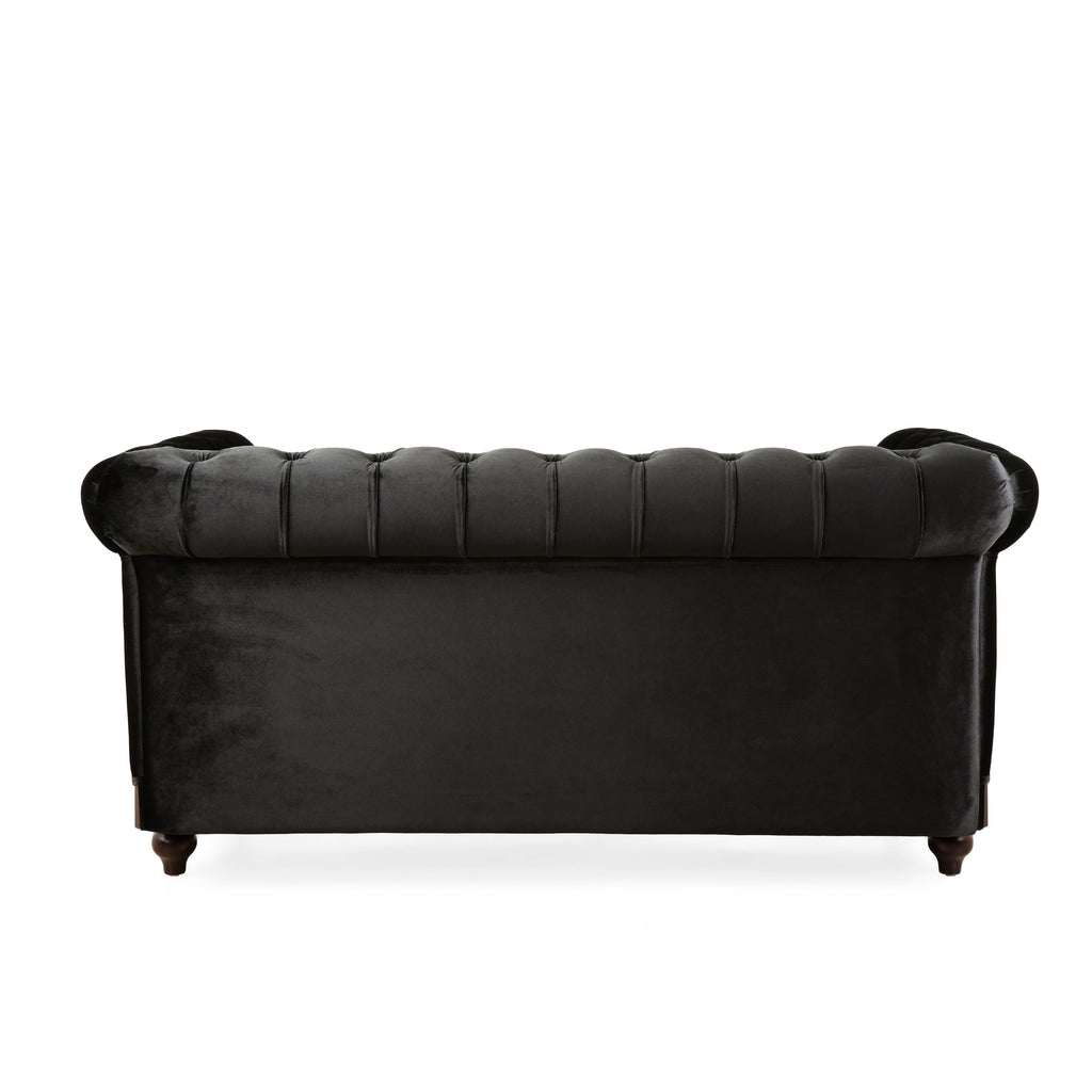 VIVALUX Chesterfield Velvet Loveseat Sofa, 2-Person Rolled Arm Upholstered Couch, Black, Pine Wood Frame, 59.44' - Grand Goldman Shop