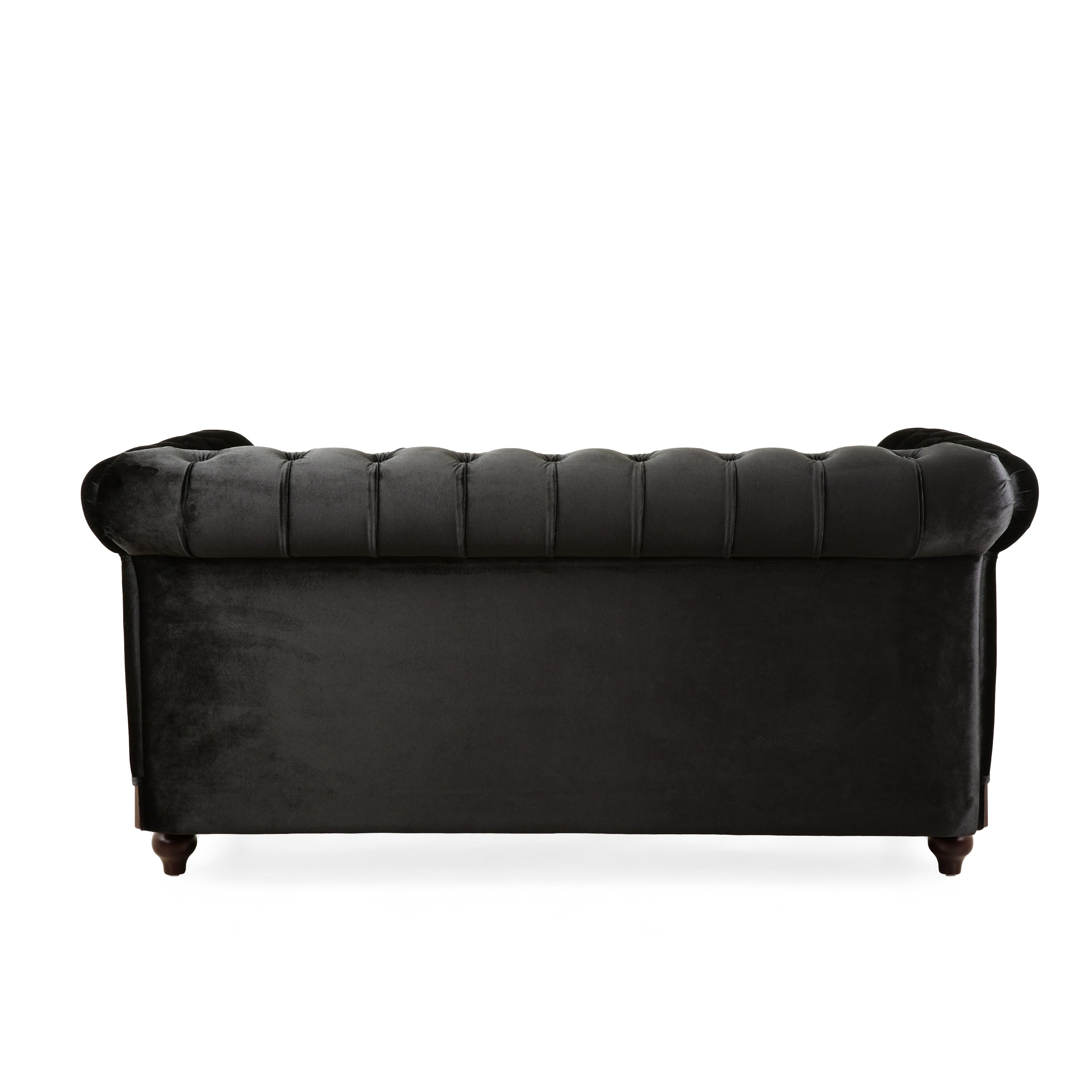 VIVALUX Chesterfield Velvet Loveseat Sofa, 2-Person Rolled Arm Upholstered Couch, Black, Pine Wood Frame, 59.44' - Grand Goldman Shop