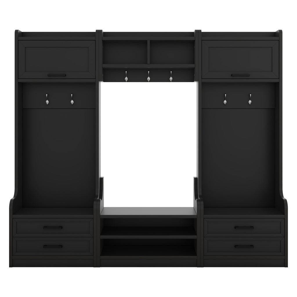 4-in-1 Detachable Hall Tree with Storage and 7 Hooks, Multiple Functions Hallway Coat Rack with Storage Drawers and Cabinet, Black Shoe Bench for Entryway Hallway - Grand Goldman Shop