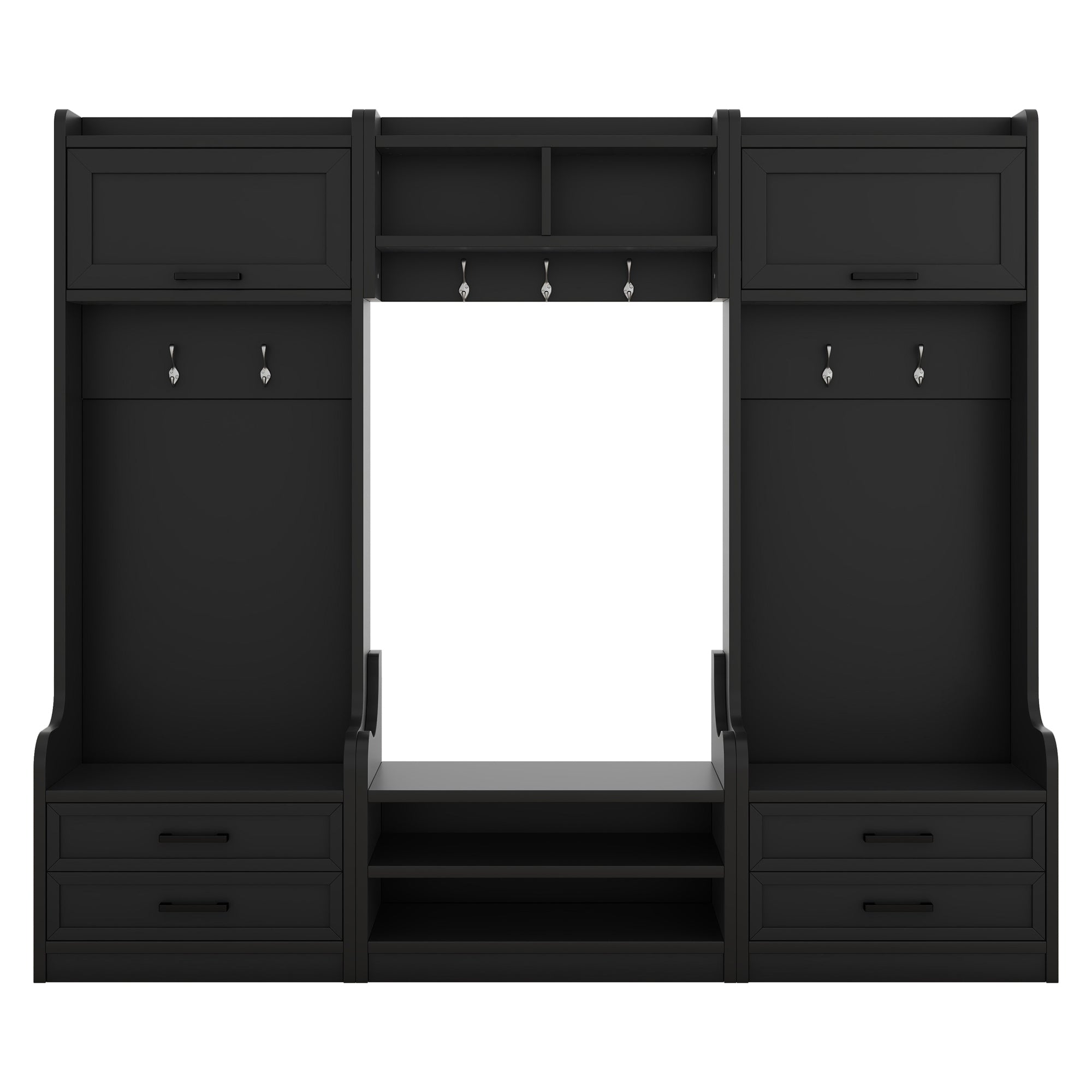 4-in-1 Detachable Hall Tree with Storage and 7 Hooks, Multiple Functions Hallway Coat Rack with Storage Drawers and Cabinet, Black Shoe Bench for Entryway Hallway - Grand Goldman Shop