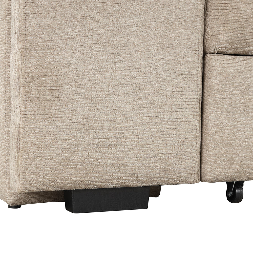 Modern L-Shape 3 Seat Reversible Sectional Couch with Pull Out Sleeper, Storage Chaise & 2 Stools, Cream, Linen Chenille - Grand Goldman Shop