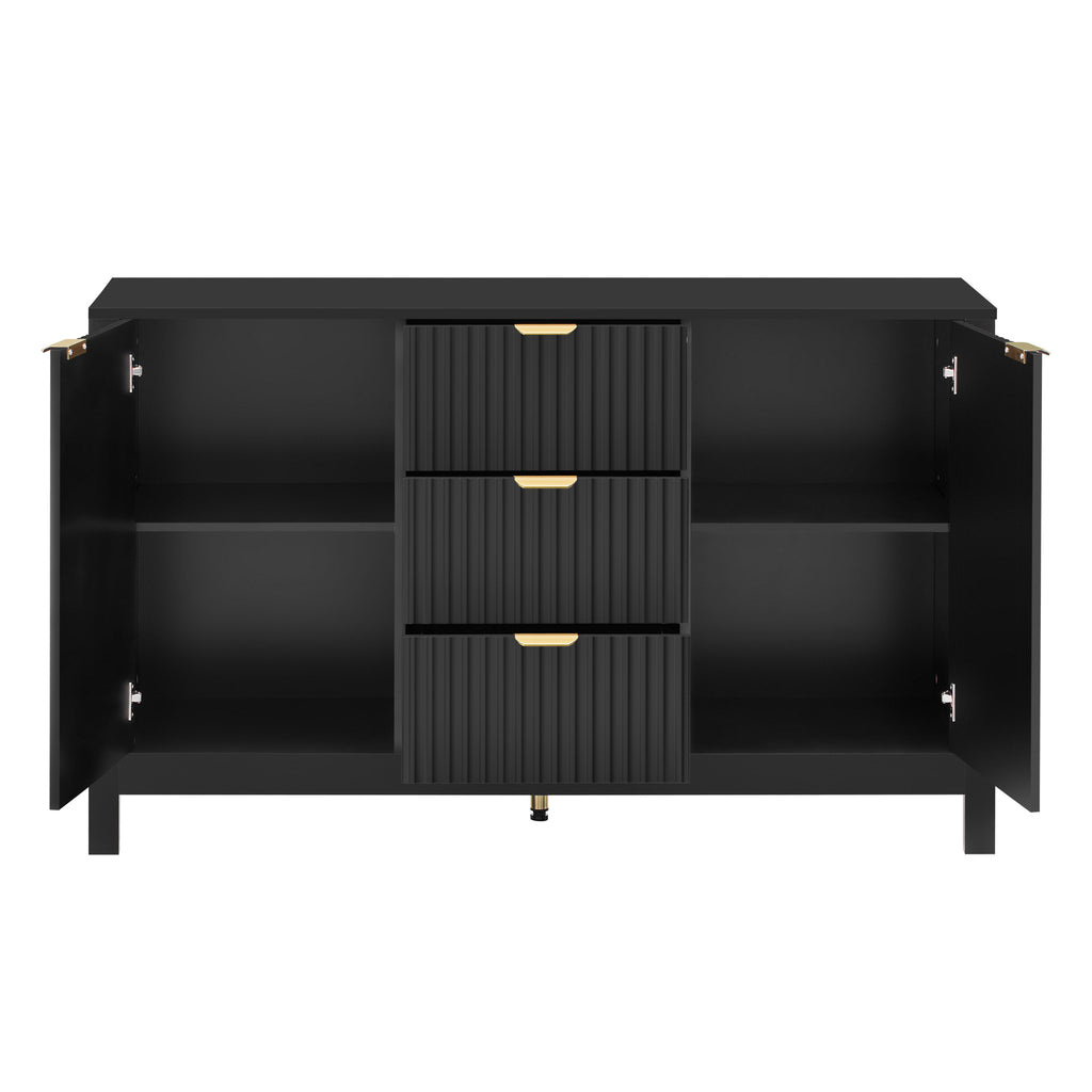 U_STYLE Sideboard with Wave Design - 3 Adjustable Shelves, 3 Drawers & Soft-Close Doors, Storage Console Table with Metal Handles, Suitable for Study, Hallway and Living Room, 3 Colors - Grand Goldman Shop