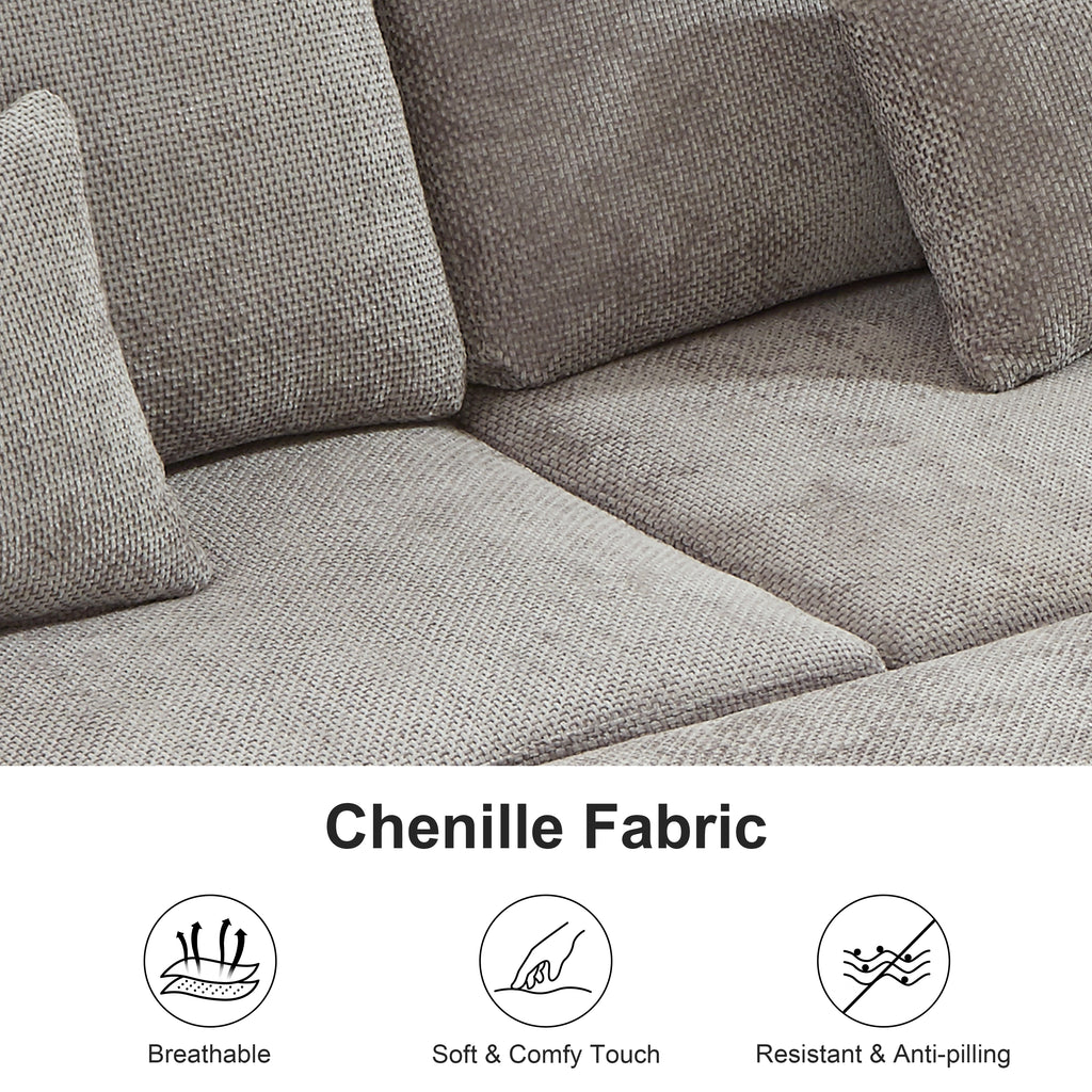 97 Inch L-Shaped Corner Sectional Sofa Couch with Storage Ottoman,Chenille Fabric Couch with 7 Seats & 2 Pillows for Living Room, Modern, Small Space, Easy Assembly,Grey - Grand Goldman Shop