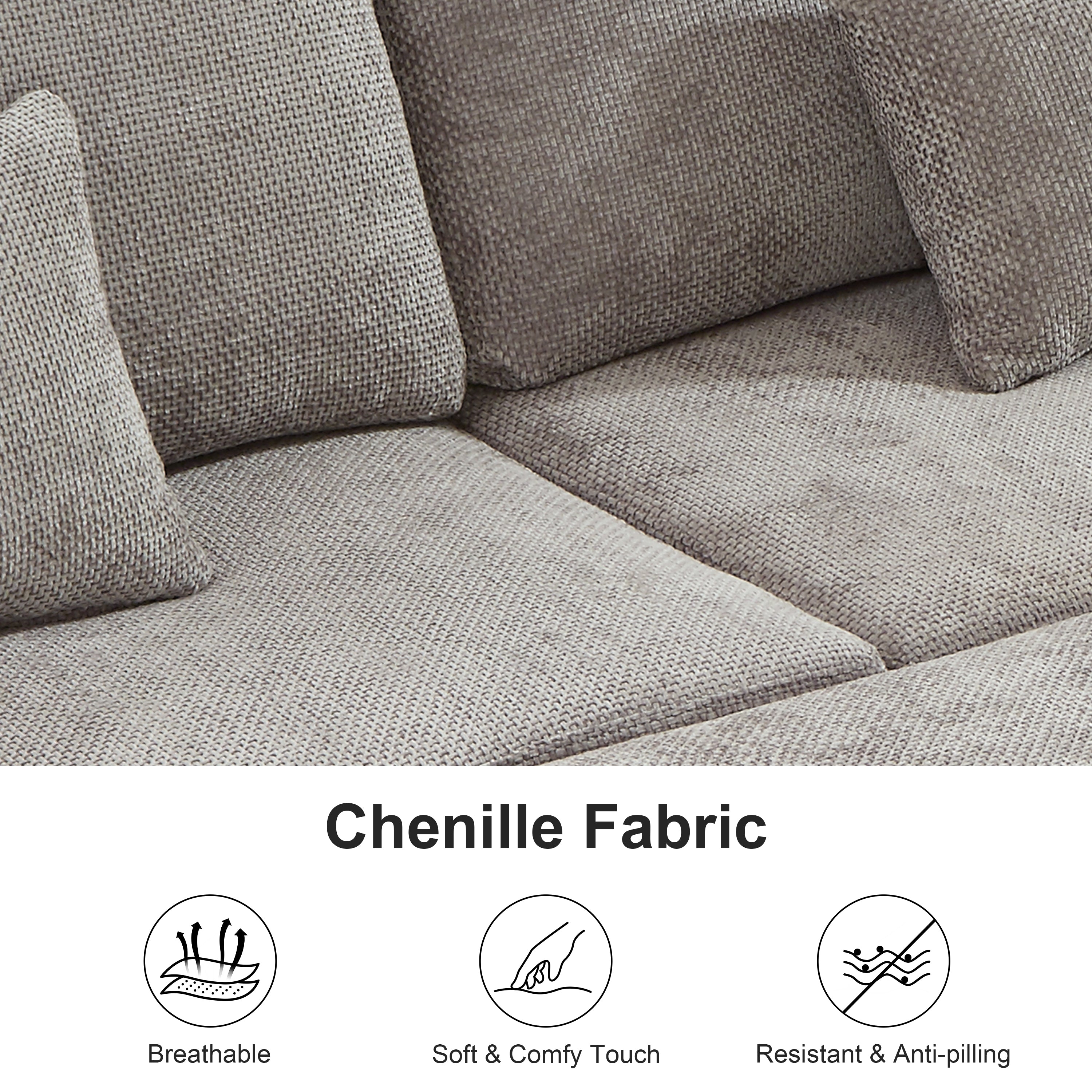 97 Inch L-Shaped Corner Sectional Sofa Couch with Storage Ottoman,Chenille Fabric Couch with 7 Seats & 2 Pillows for Living Room, Modern, Small Space, Easy Assembly,Grey - Grand Goldman Shop