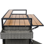 K&K 52.8'W Wicker Outdoor Grill Cart with Extended Plastic Wood Table Top, Rolling Kitchen Island on Wheels with Storage Cabinet, for Patio Backyard Garden Poolside, Double Handle Design, Grey - Grand Goldman Shop