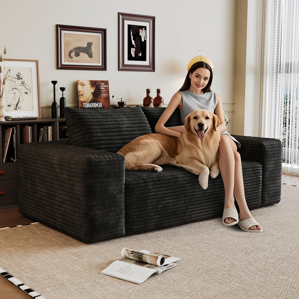 63' 2Setaser Sofa,Corduroy Fabric,Deep Seat Couches,Comfy Loveseat Sofa,No Assembly,1pcs for Living room, Bedroom,Conference room ,Apartment,Black - Grand Goldman Shop
