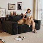 63' 2Setaser Sofa,Corduroy Fabric,Deep Seat Couches,Comfy Loveseat Sofa,No Assembly,1pcs for Living room, Bedroom,Conference room ,Apartment,Black - Grand Goldman Shop