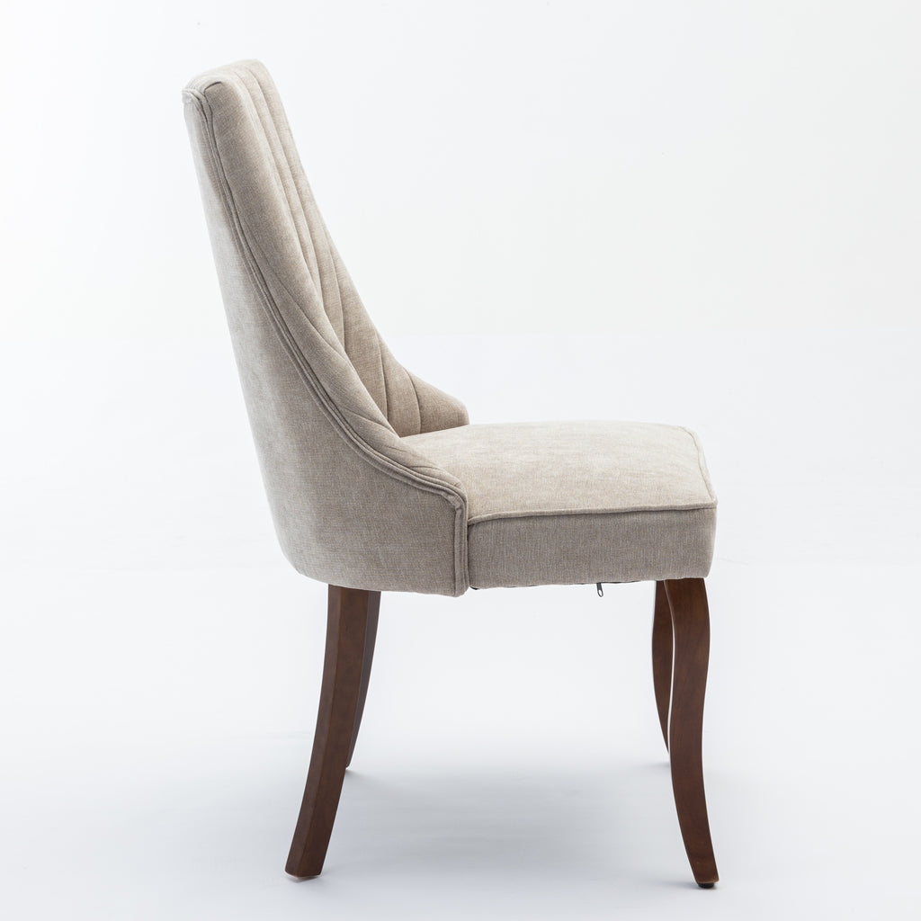 Rayon Cloth Flocking Linen Dining Chairs Channel Kitchen Dinner Chair Comfy Fabric Upholstered Accent Chair for Dining Room with Curved Solid Wood Legs,Set of 2 (Beige), SW1847BG - Grand Goldman Shop