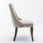 Rayon Cloth Flocking Linen Dining Chairs Channel Kitchen Dinner Chair Comfy Fabric Upholstered Accent Chair for Dining Room with Curved Solid Wood Legs,Set of 2 (Beige), SW1847BG - Grand Goldman Shop