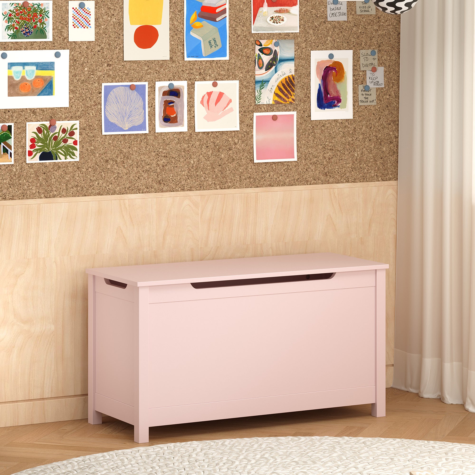 Kids Wooden Toy Box Storage with Safety Hinged Lid for Ages 2+ (Pink) | Premium Home Decor - Grand Goldman