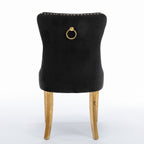 A&A Furniture,Nikki Collection Modern, High-end Tufted Solid Wood Contemporary Velvet Upholstered Dining Chair with Golden Stainless Steel Plating Legs,Nailhead Trim,Set of 2，Black and Gold, SW1601BK - Grand Goldman Shop