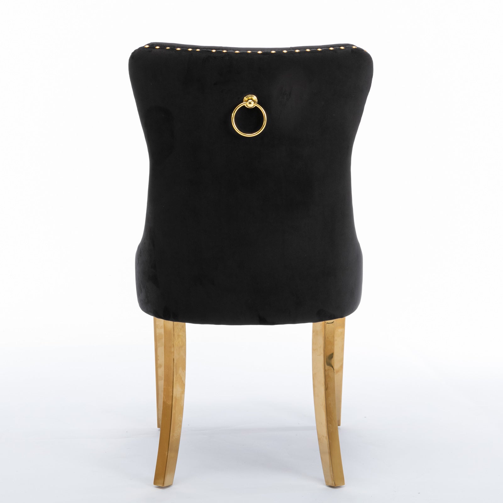 A&A Furniture,Nikki Collection Modern, High-end Tufted Solid Wood Contemporary Velvet Upholstered Dining Chair with Golden Stainless Steel Plating Legs,Nailhead Trim,Set of 2，Black and Gold, SW1601BK - Grand Goldman Shop