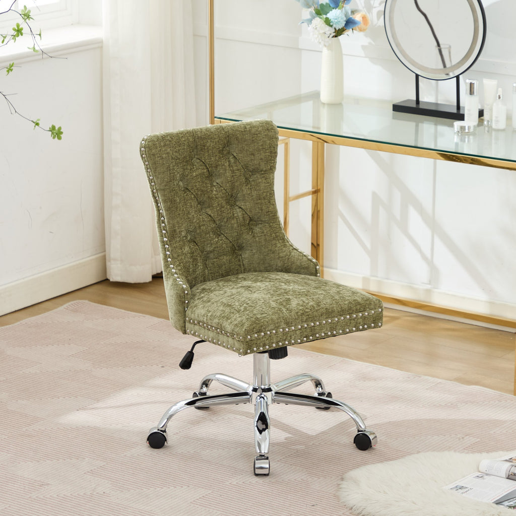 A&A Furniture Office Chair,Modern Chenille Upholstered Tufted Button Home Office Chair with Chrome Metal Base,Adjustable Desk